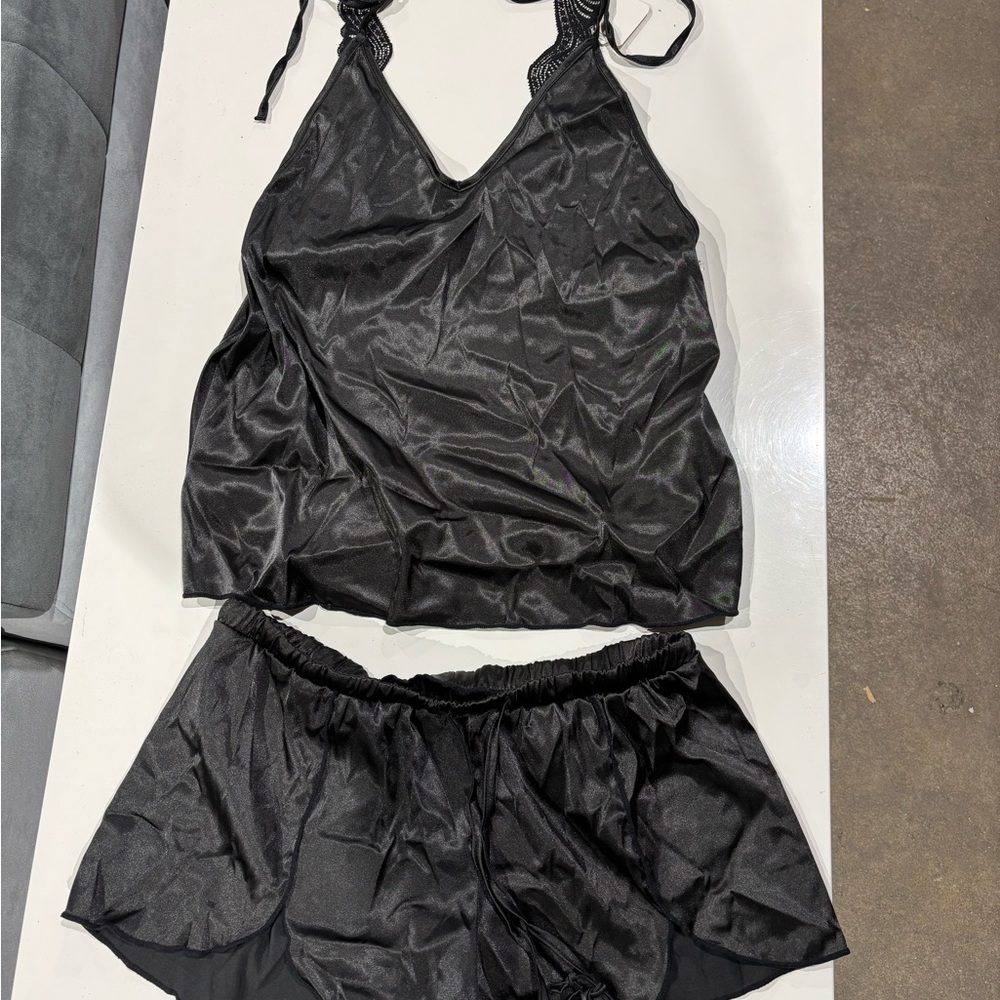 Elegant Black Pajama Set with Satin Finish